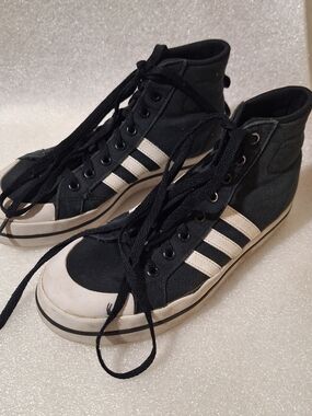 adidas Black High-Top Canvas Sneakers with White Stripes